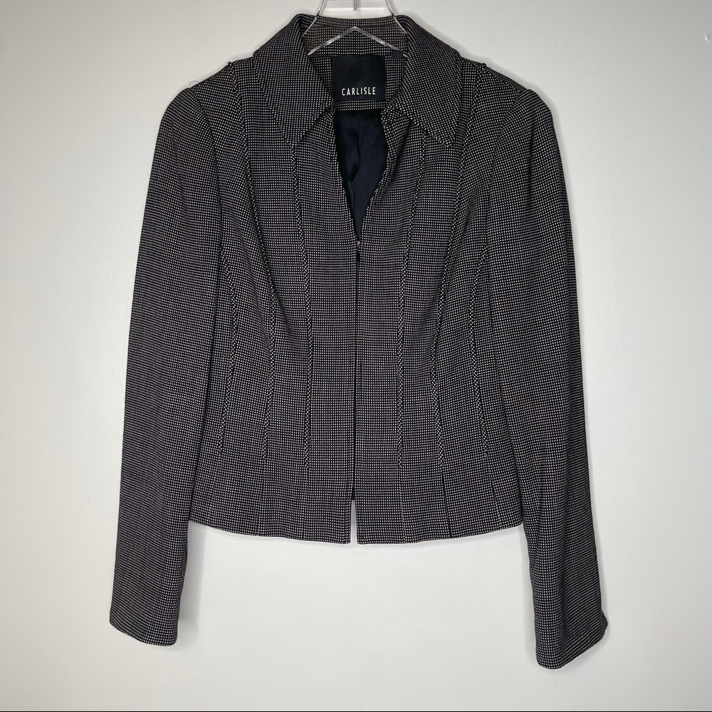 Carlisle Tailored Wool Blend Jacket Blazer Size 4 Black White Micro Dot - Picture 7 of 14